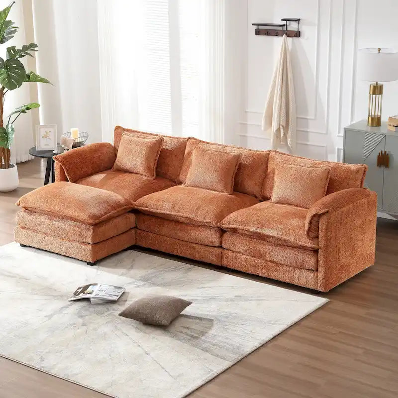 Chenille Fabric L-Shape Comfy Oversized three-seat Modular Sectional Sofa
