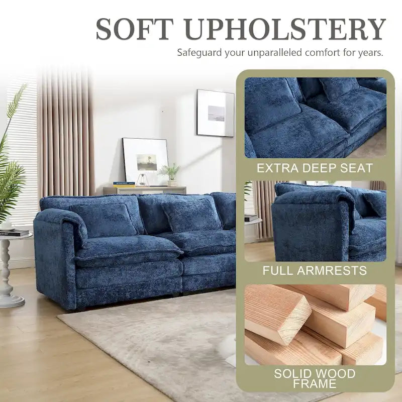 Chenille Fabric L-Shape Comfy Oversized three-seat Modular Sectional Sofa