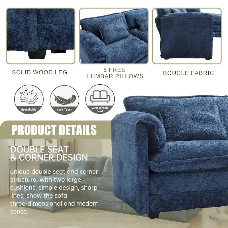 Chenille Fabric L-Shape Comfy Oversized three-seat Modular Sectional Sofa