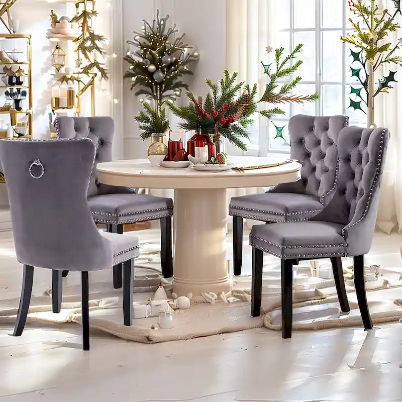 Dining Chairs Set of 4, Luxury Upholstered Velvet Kitchen Chairs Side Chair with Padded Seat Back and Solid Wood Legs