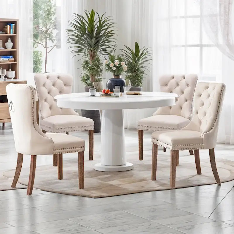 Dining Chairs Set of 4, Luxury Upholstered Velvet Kitchen Chairs Side Chair with Padded Seat Back and Solid Wood Legs