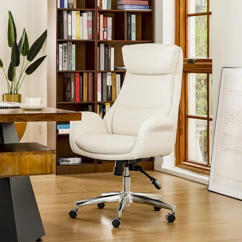 48" Mid-Century Adjustable Swivel Office Chair | Faux Leather, Height Adjustable, Home Office