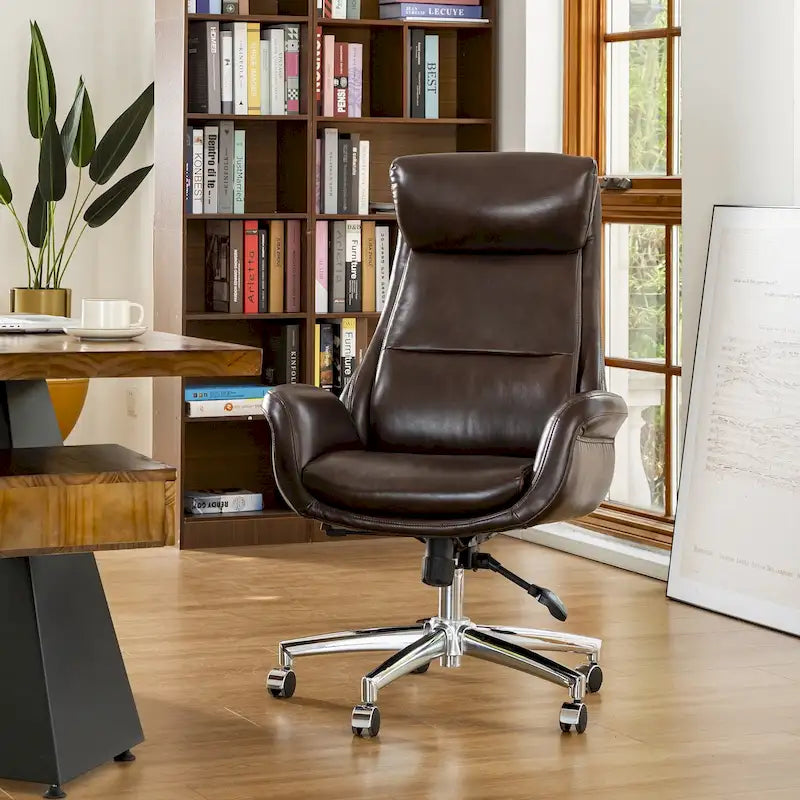 48" Mid-Century Adjustable Swivel Office Chair | Faux Leather, Height Adjustable, Home Office