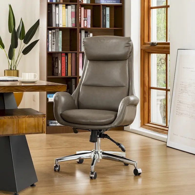48" Mid-Century Adjustable Swivel Office Chair | Faux Leather, Height Adjustable, Home Office