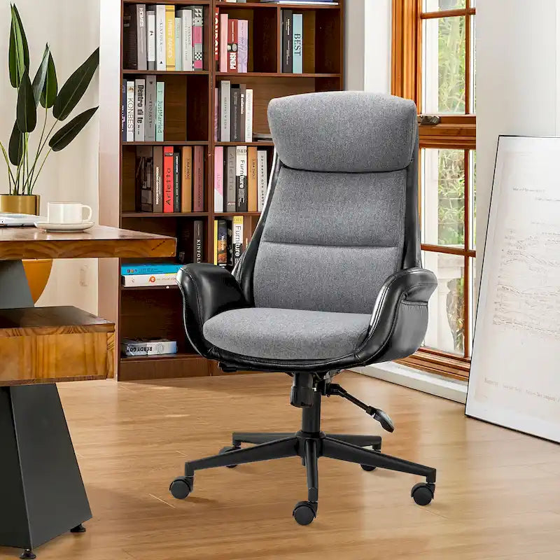 48" Mid-Century Adjustable Swivel Office Chair | Faux Leather, Height Adjustable, Home Office