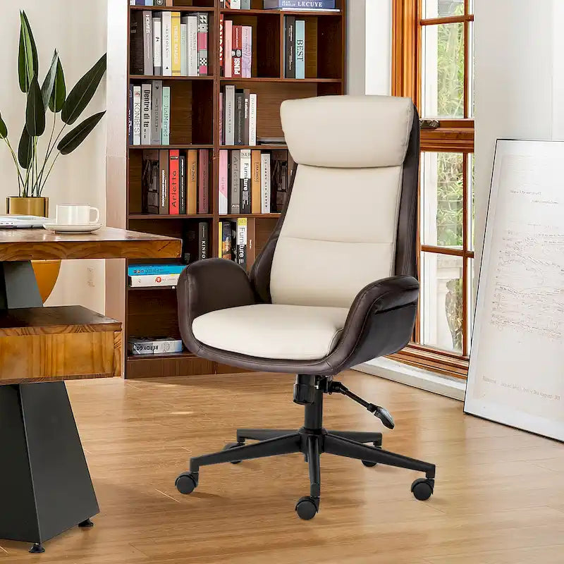 48" Mid-Century Adjustable Swivel Office Chair | Faux Leather, Height Adjustable, Home Office