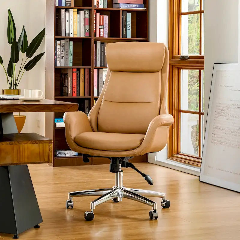 Glitzhome 48-inch Mid-century Adjustable Swivel Faux Leather Office Chair