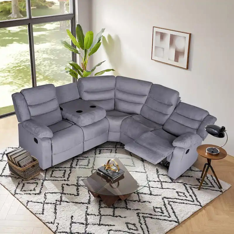 93 Width Polyester/Suede 5-Piece Manual Reclining Sectional Sofa