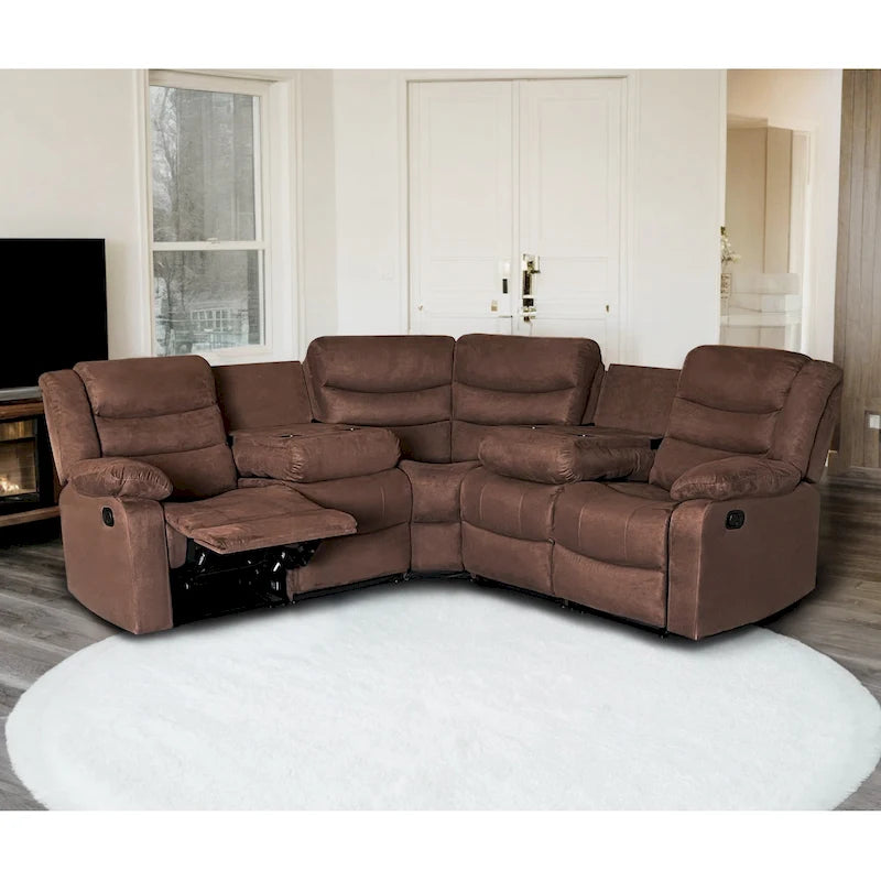 93 Width Polyester/Suede 5-Piece Manual Reclining Sectional Sofa