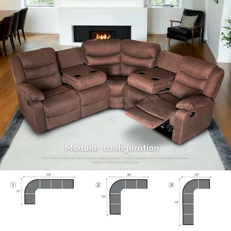 93 Width Polyester/Suede 5-Piece Manual Reclining Sectional Sofa