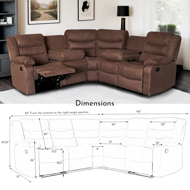 93 Width Polyester/Suede 5-Piece Manual Reclining Sectional Sofa