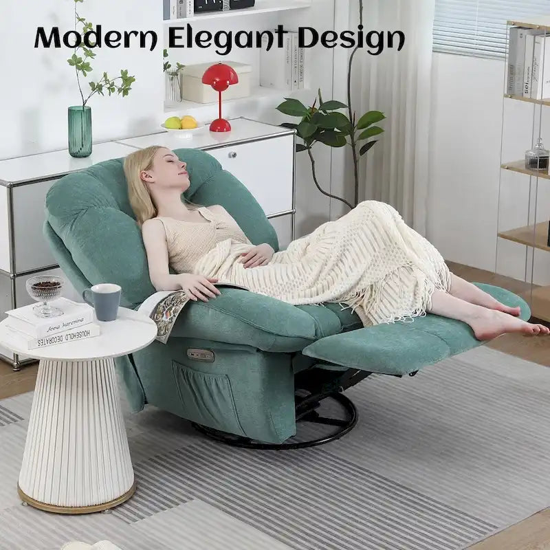 Swivel Power Recliner Chair | Massage, Heat, USB & USB-C Ports, Side Pocket, Living Room