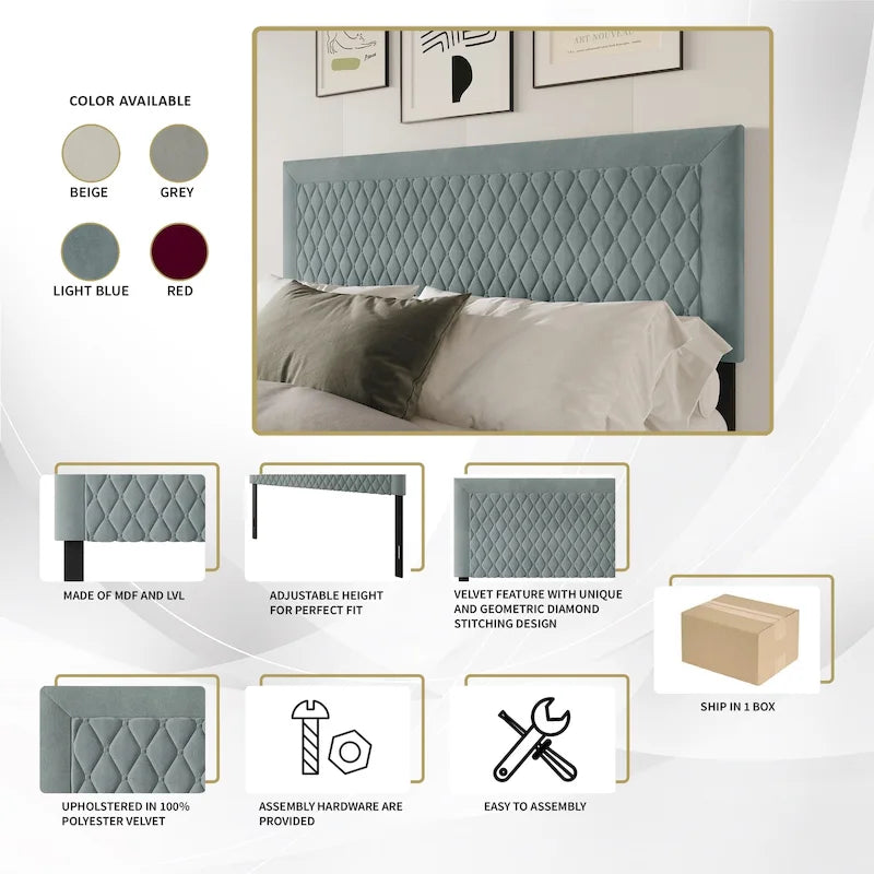 Transitional Velvet Upholstered Headboard