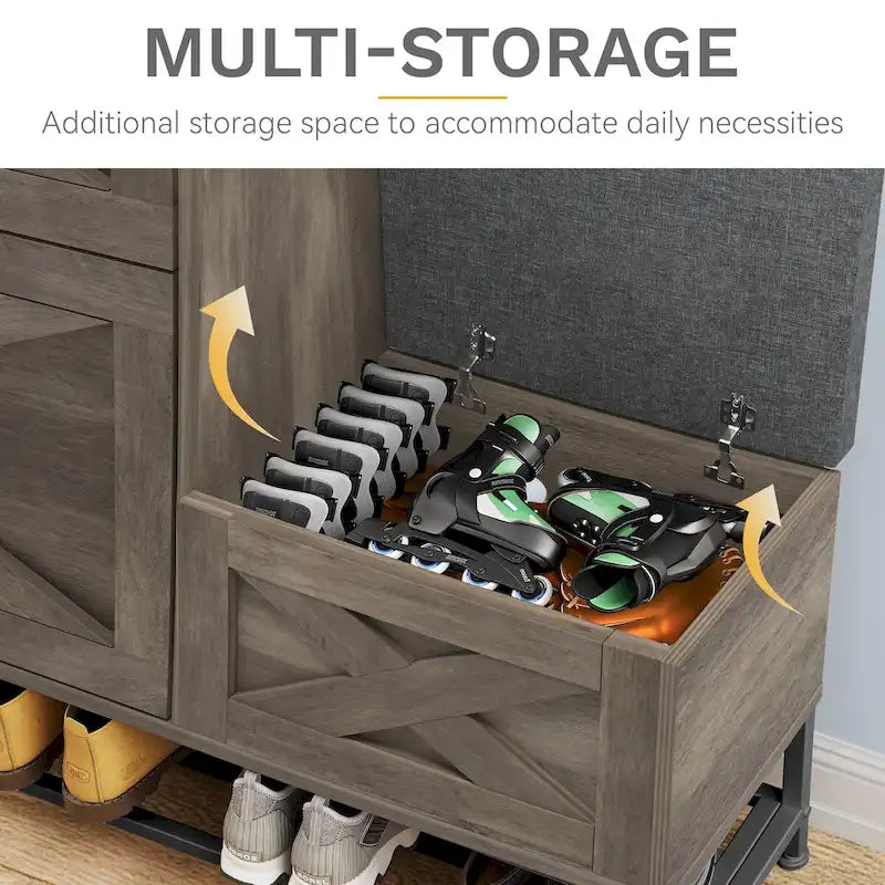 Farmhouse Shoe Storage Cabinet with Flip Drawers & Bench | Holds 16 Pairs, Entryway Organizer