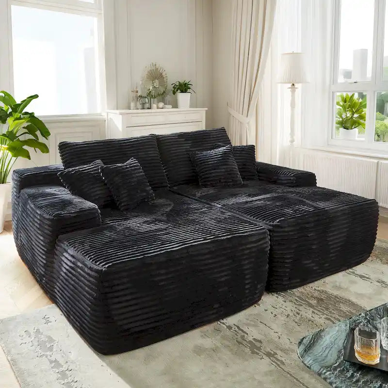 Long Plush Double Chaise Sectional Sofa | No Assembly Required, Soft Fabric, Living Room Couch