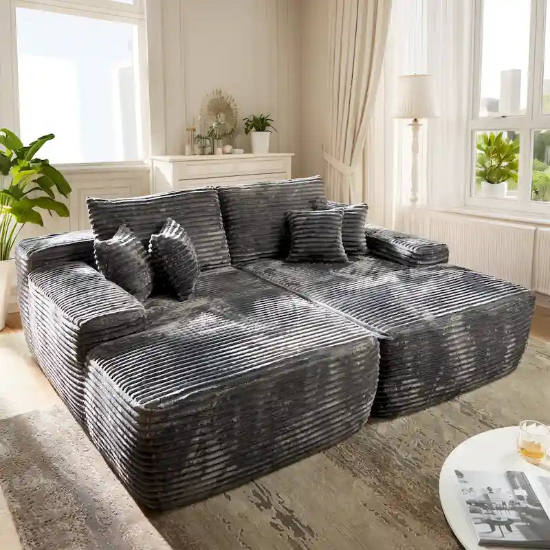 Long Plush Double Chaise Sectional Sofa | No Assembly Required, Soft Fabric, Living Room Couch