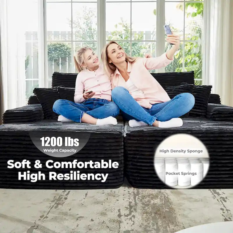 Long Plush Double Chaise Sectional Sofa | No Assembly Required, Soft Fabric, Living Room Couch
