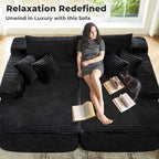 Long Plush Double Chaise Sectional Sofa | No Assembly Required, Soft Fabric, Living Room Couch