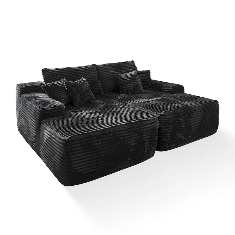 Long Plush Double Chaise Sectional Sofa | No Assembly Required, Soft Fabric, Living Room Couch