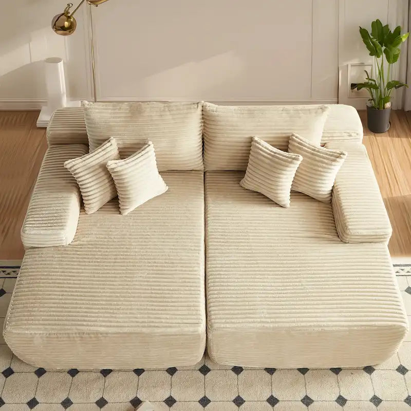 Long Plush Double Chaise Sectional Sofa | No Assembly Required, Soft Fabric, Living Room Couch