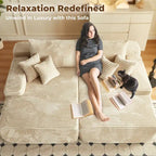 Long Plush Double Chaise Sectional Sofa | No Assembly Required, Soft Fabric, Living Room Couch