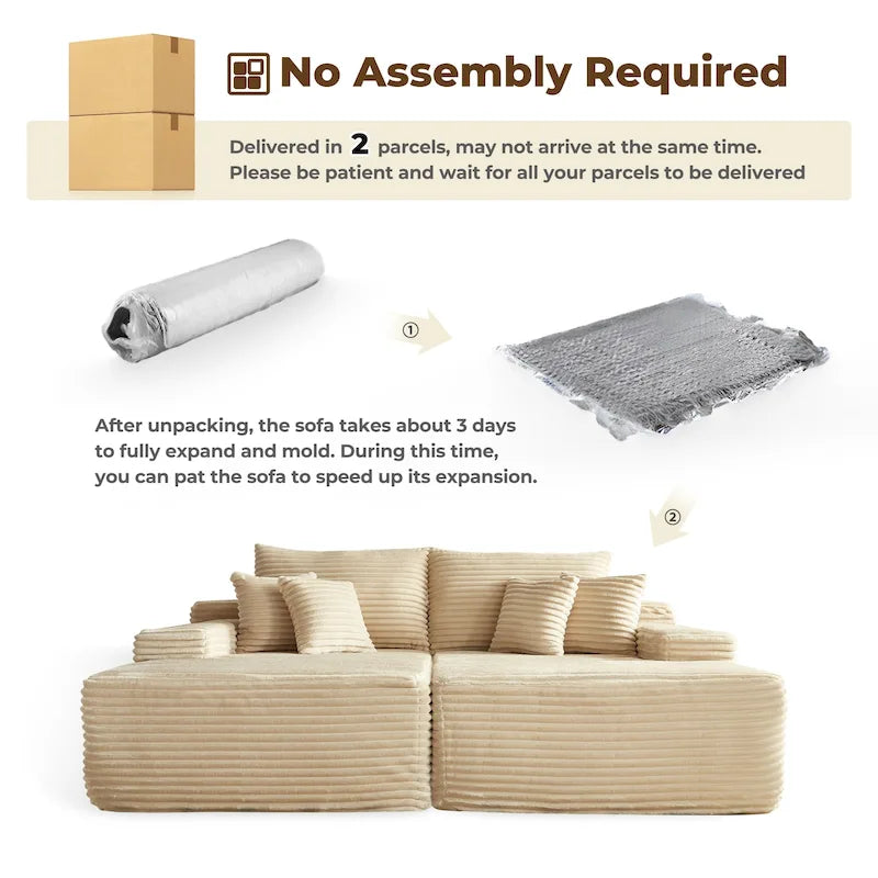 Long Plush Double Chaise Sectional Sofa | No Assembly Required, Soft Fabric, Living Room Couch